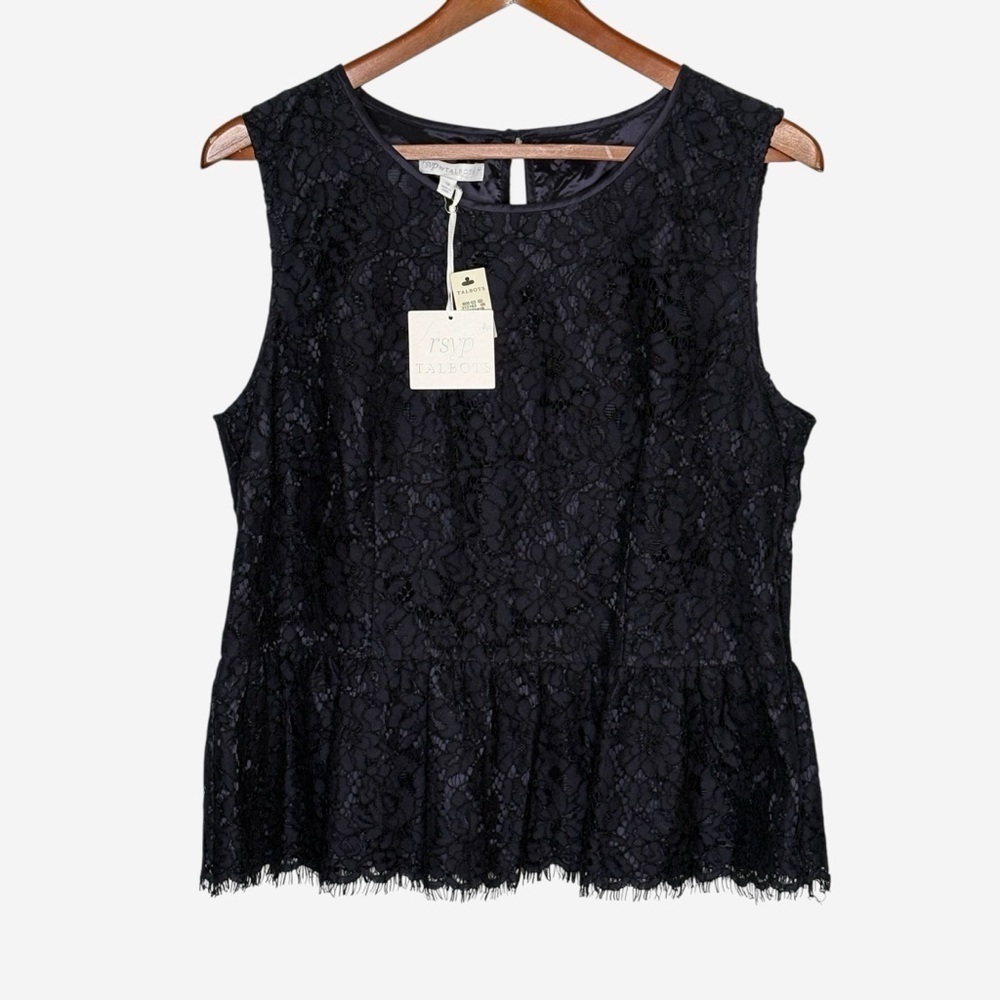 NWT Talbots RSVP Sleeveless Floral Lace Peplum Top Size 12 Midnight Navy Lined